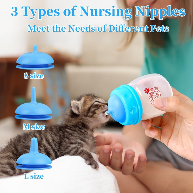 Xuanda Pet Feeding Bottle,3 Pack 60ml Nursing Bottle, 3 Sizes Nipples with Ventilation Valve Resistant Tearing Perfect for Puppies, Kittens, Small Wildlife（Blue） - Image 4